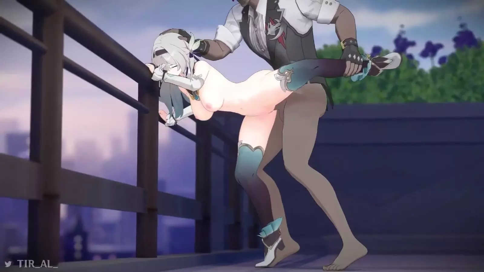 A woman transforming into a hentai in character her leggings